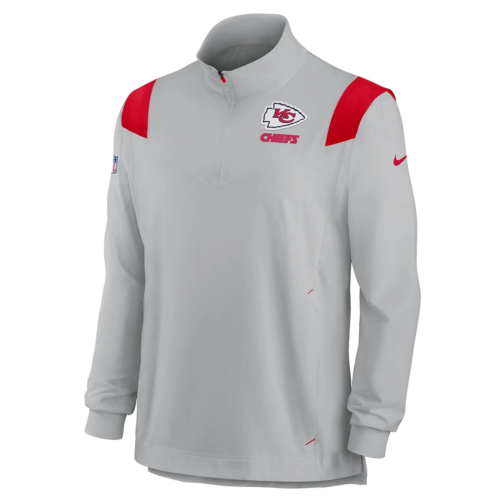 Men's Nike Gray Kansas City Chiefs Sideline Coach Chevron Lockup Quarter-Zip Long Sleeve Top