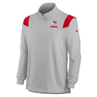 Men's Nike Gray Kansas City Chiefs Sideline Coach Chevron Lockup Quarter-Zip Long Sleeve Top