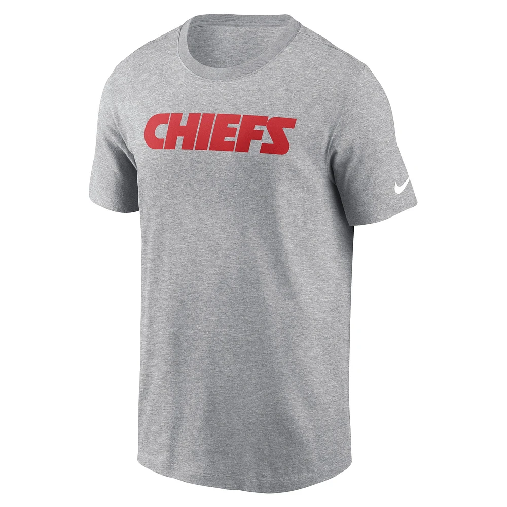 T-shirt essentiel Nike Heather Grey Kansas City Chiefs Primetime Wordmark pour hommes