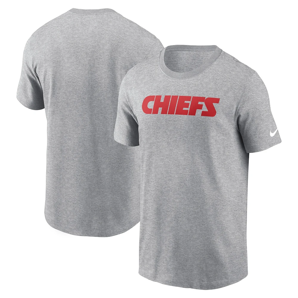 Men's Nike Heather Gray Kansas City Chiefs Primetime Wordmark Essential T-Shirt