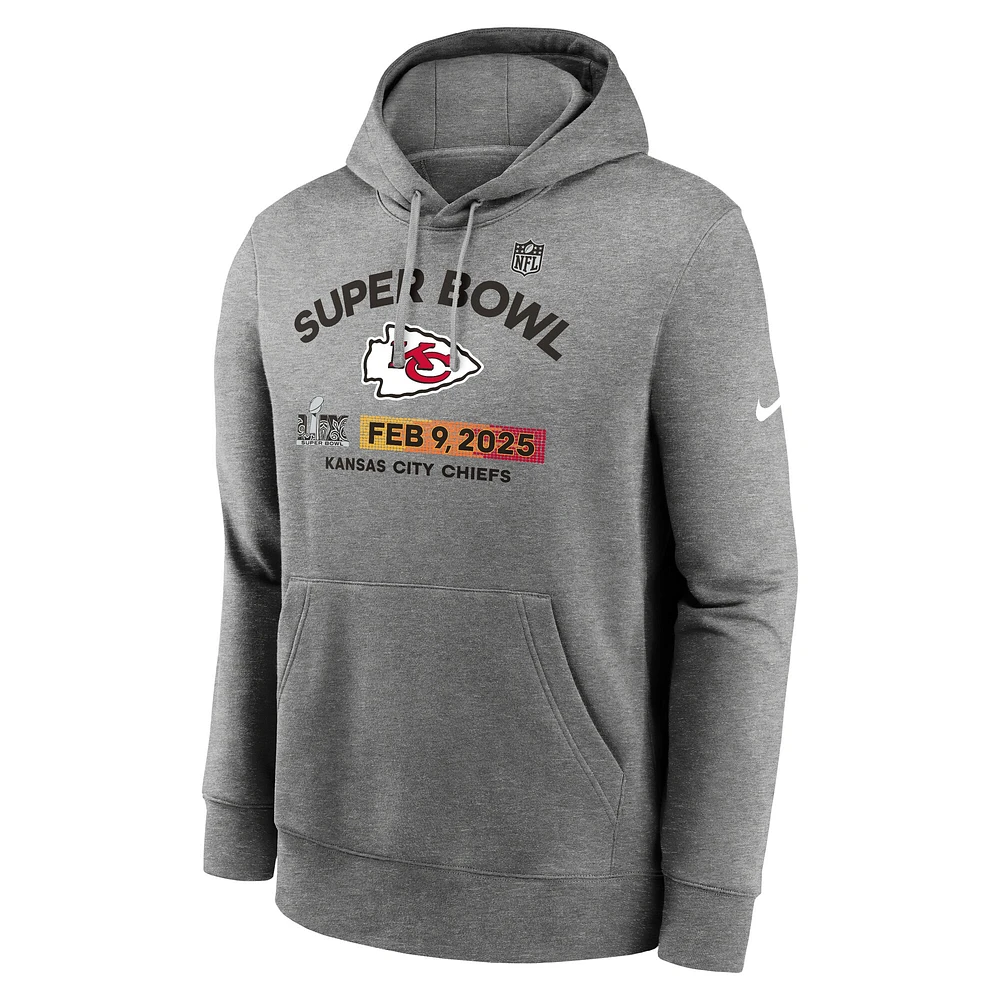 Men's Nike  Heather Gray Kansas City Chiefs Super Bowl LIX Fleece Pullover Hoodie