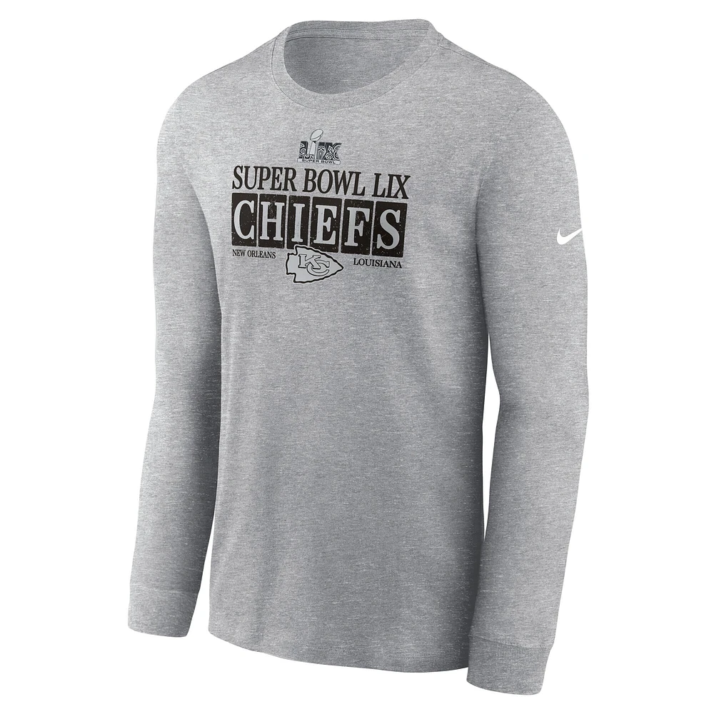 Men's Nike  Heather Gray Kansas City Chiefs Super Bowl LIX NOLA Inspired Long Sleeve T-Shirt