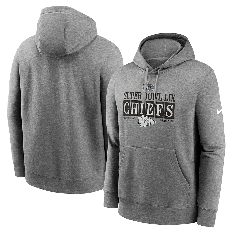 Men's Nike  Heather Gray Kansas City Chiefs Super Bowl LIX NOLA Inspired Pullover Hoodie