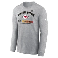 Men's Nike  Heather Gray Kansas City Chiefs Super Bowl LIX Team Logo Long Sleeve T-Shirt