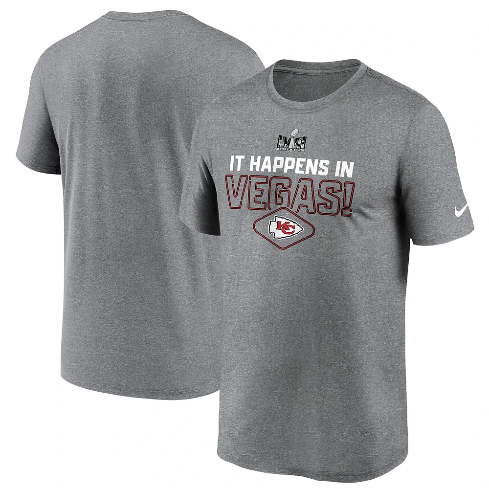 T-shirt Nike pour hommes, gris chiné, Kansas City Chiefs Super Bowl LVIII Logo Lockup