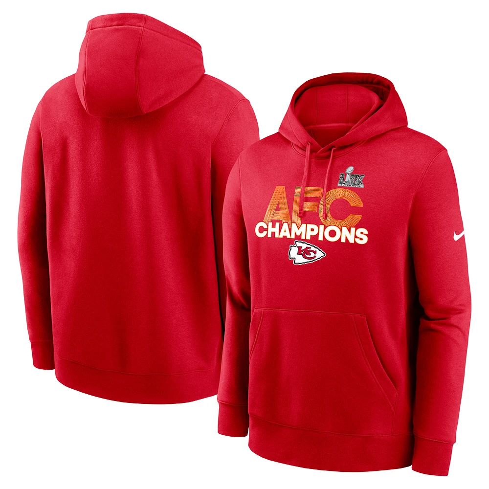 Men's Nike  Red Kansas City Chiefs 2024 AFC Champions Fleece Pullover Hoodie