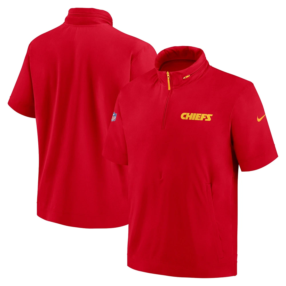 Veste à capuche manches courtes et demi-zip Nike Kansas City Chiefs 2024 Sideline Coach pour homme Rouge