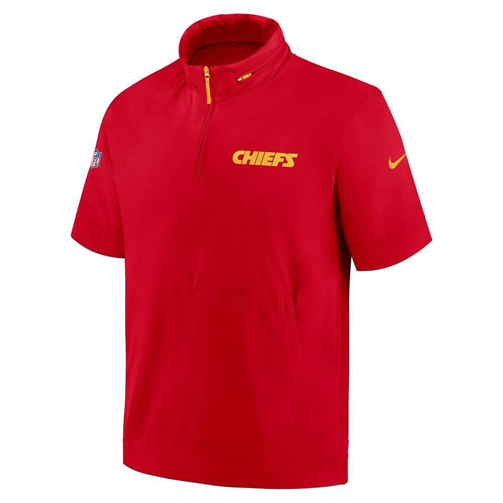 Men's Nike Red Kansas City Chiefs 2024 Sideline Coach Short Sleeve Half-Zip Hoodie Jacket