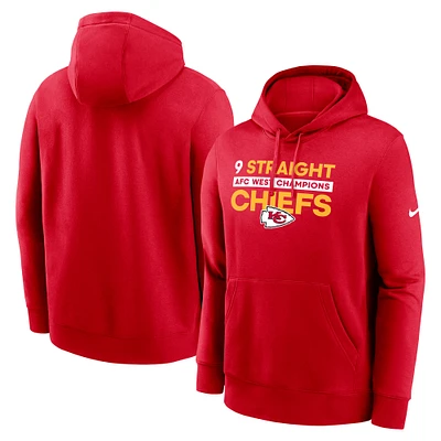 Sweat à capuche Nike rouge Kansas City Chiefs Nine-Straight AFC West Division Champions Club pour homme