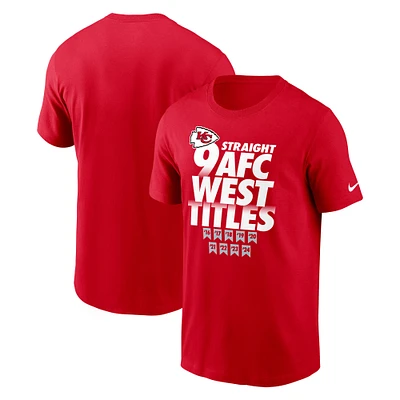 T-shirt Nike rouge pour homme Kansas City Chiefs, neuf fois champion consécutif de la division ouest l'AFC