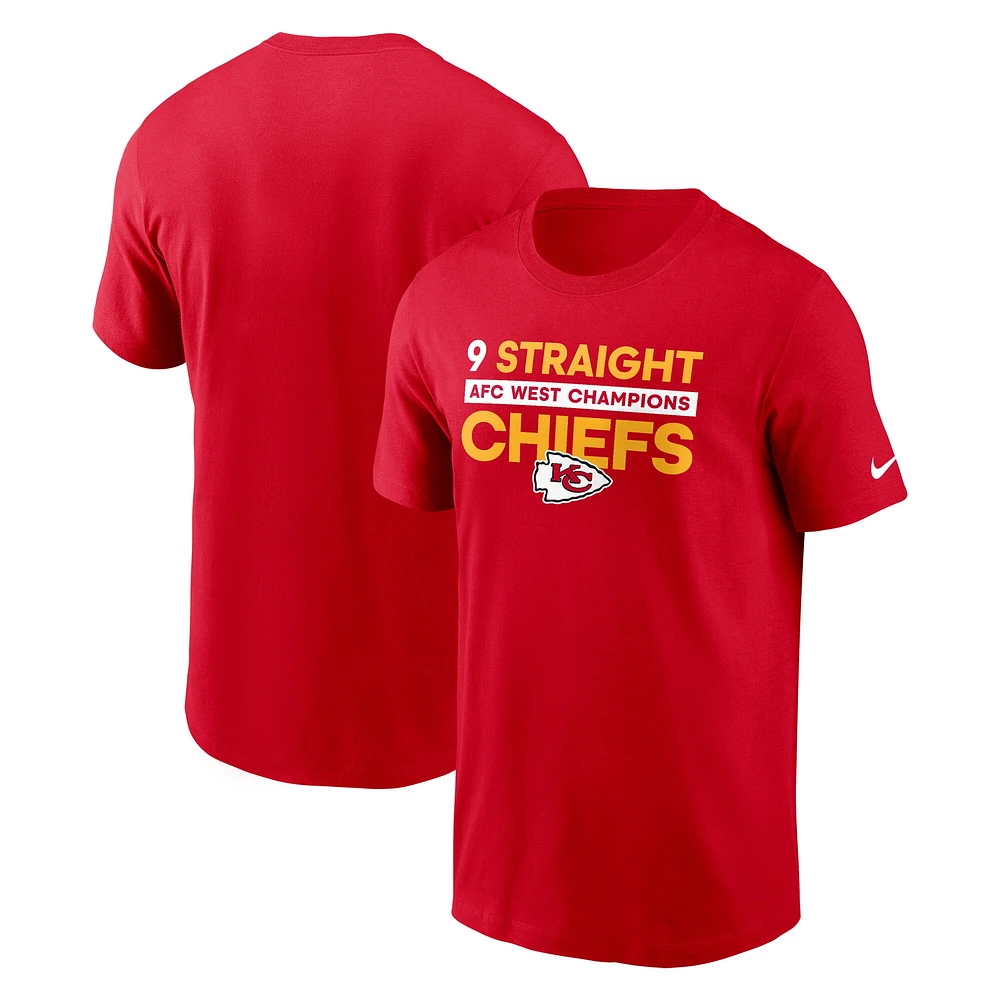 T-shirt Nike rouge pour homme Kansas City Chiefs Nine-Straight AFC West Division Champions