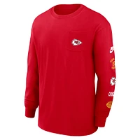 T-shirt à manches longues Nike pour hommes, rouge, Kansas City Chiefs Rewind Heavy Max 90 Pocket