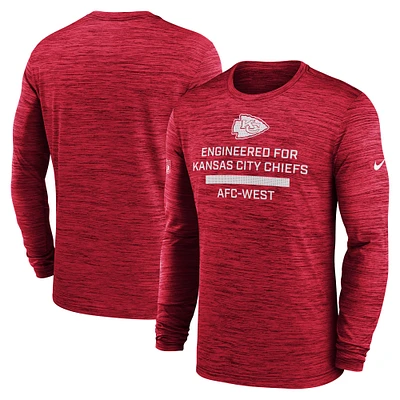 T-shirt Nike rouge à manches longues Sideline Velocity Performance pour homme des Kansas City Chiefs