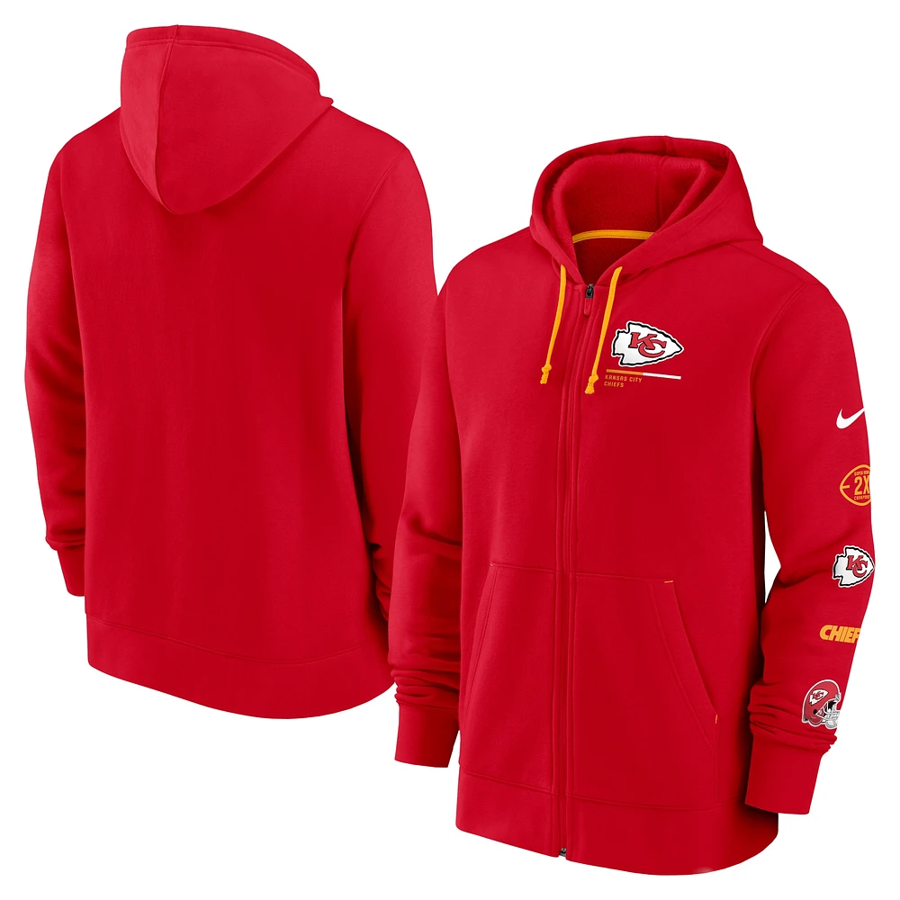 Sweat à capuche entièrement zippé Nike rouge Kansas City Chiefs Surrey pour hommes