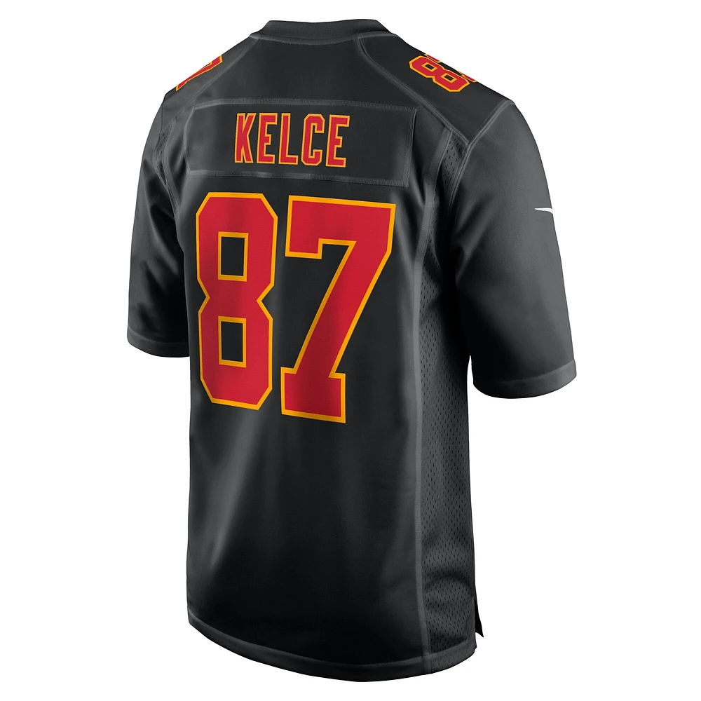 Men's Nike Travis Kelce Carbon Black Kansas City Chiefs Super Bowl LIX Fashion Game Jersey