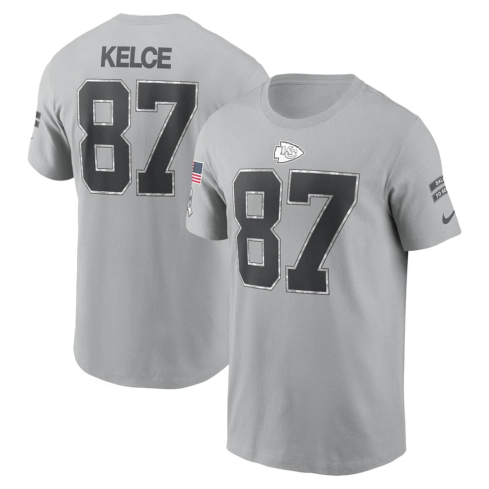 T-shirt Nike Travis Kelce pour homme, gris, Kansas City Chiefs 2024 Salute To Service, nom et numéro