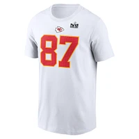 T-shirt Nike Travis Kelce pour hommes, blanc, Kansas City Chiefs, Super Bowl LVIII Patch, nom et numéro du joueur