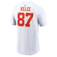 T-shirt Nike Travis Kelce pour hommes, blanc, Kansas City Chiefs, Super Bowl LVIII Patch, nom et numéro du joueur