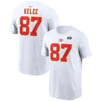 T-shirt Nike Travis Kelce pour hommes, blanc, Kansas City Chiefs, Super Bowl LVIII Patch, nom et numéro du joueur