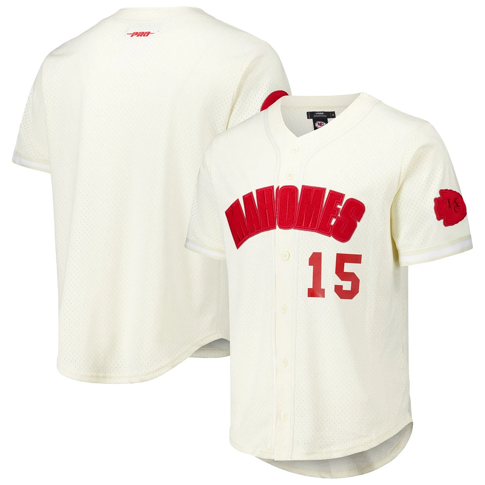 Men's Pro Standard Patrick Mahomes Cream Kansas City Chiefs Name & Number Triple Tonal Button-Up Baseball Jersey