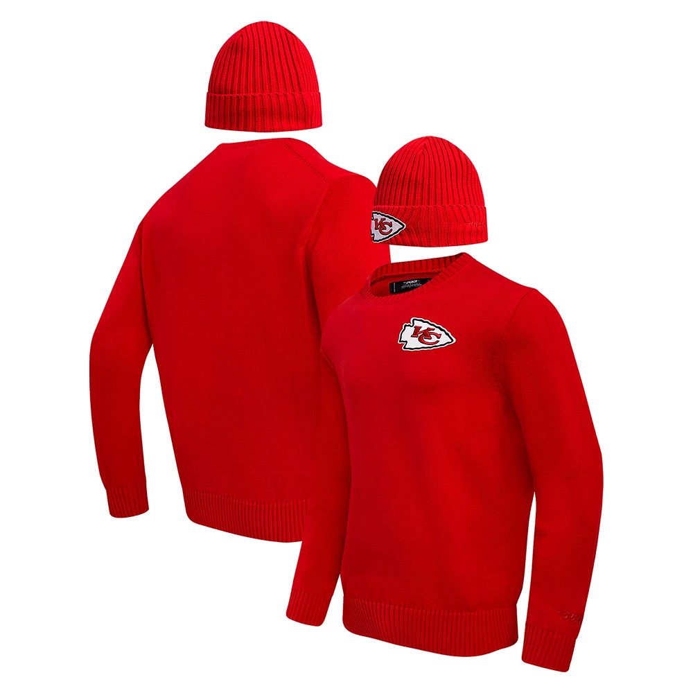 Pull à col rond et bonnet en tricot revers Pro Standard pour hommes, rouge, Kansas City Chiefs, coffret cadeau