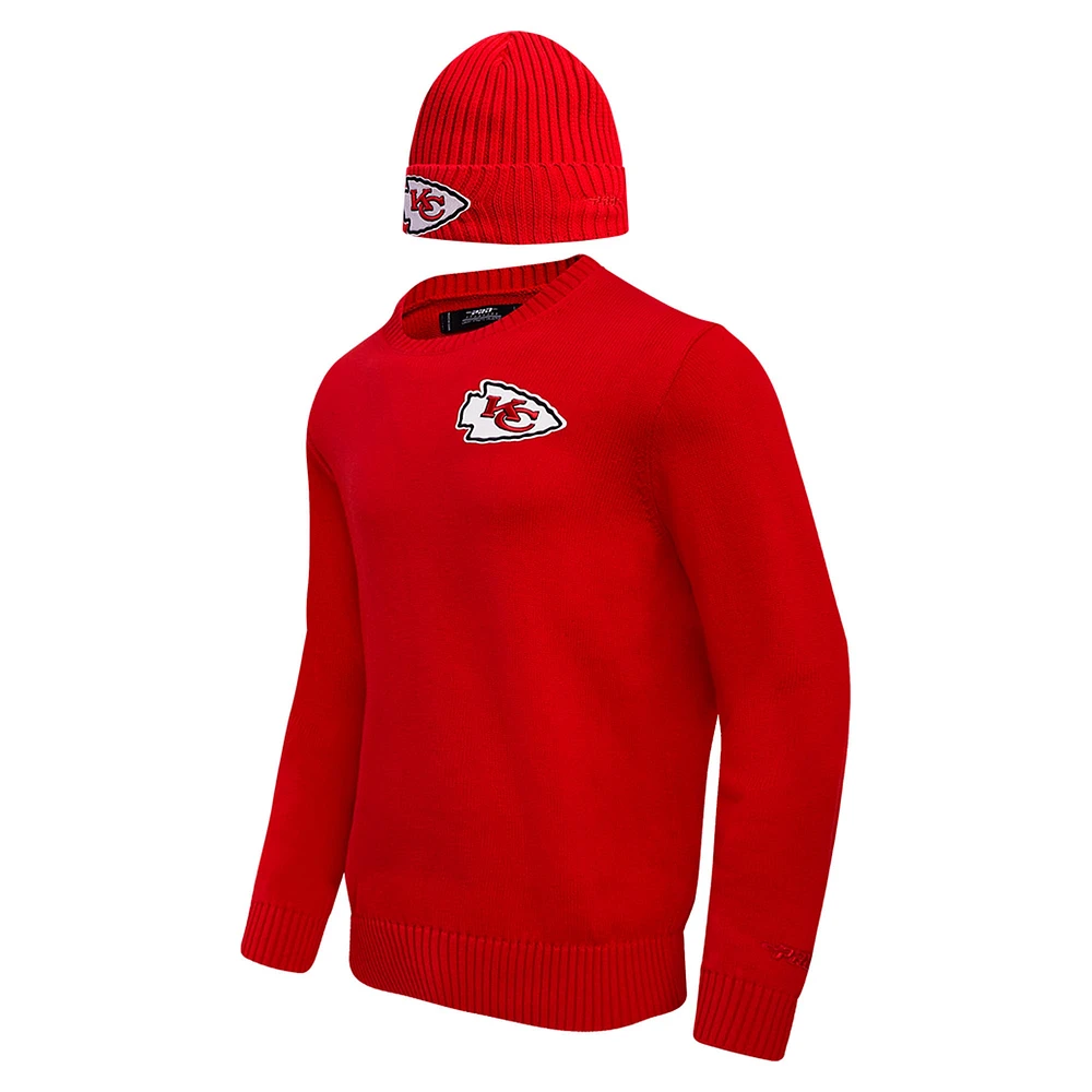 Men's Pro Standard Red Kansas City Chiefs Crewneck Pullover Sweater & Cuffed Knit Hat Box Gift Set