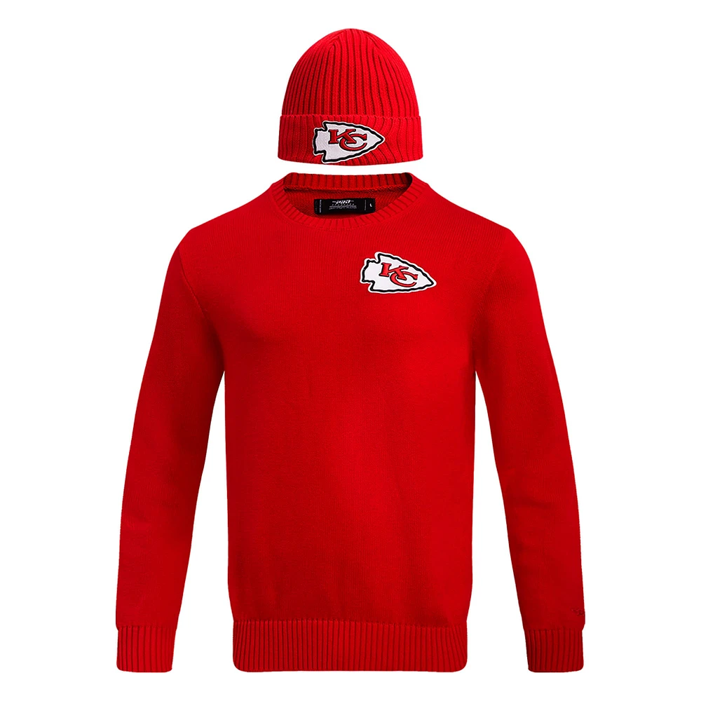 Men's Pro Standard Red Kansas City Chiefs Crewneck Pullover Sweater & Cuffed Knit Hat Box Gift Set