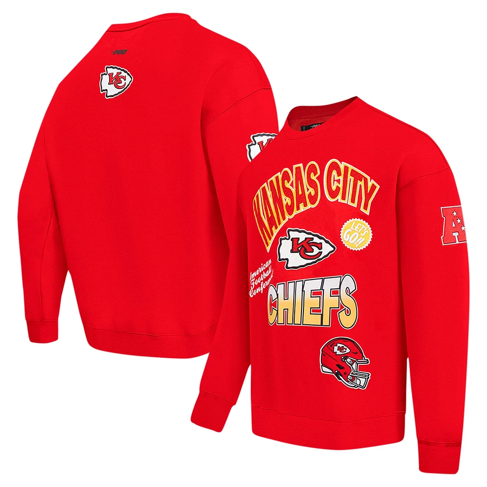 Men's Pro Standard Red Kansas City Chiefs Turn It Up Drop Shoulder Pullover Sweatshirt