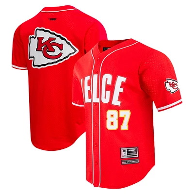 Men's Pro Standard Travis Kelce Red Kansas City Chiefs Mesh Button-Up Baseball Jersey