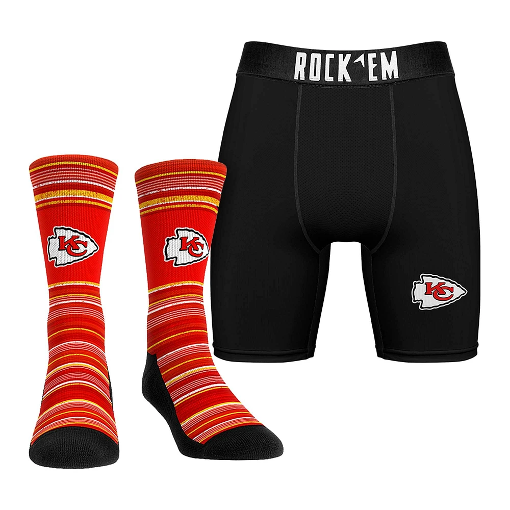 Pack combiné de chaussettes et caleçons boxeurs Rock Em Socks pour hommes Kansas City Chiefs