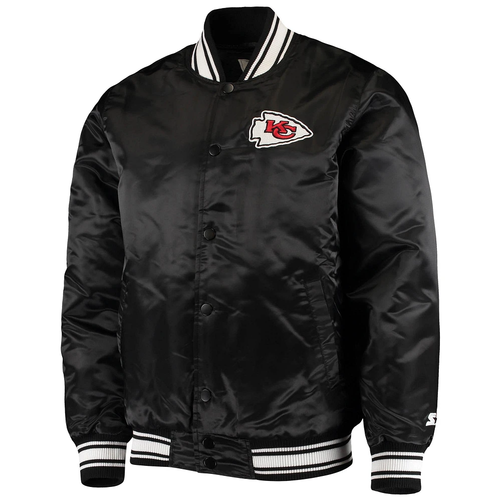 Men's Starter Black Kansas City Chiefs Locker Room Satin Varsity Full-Snap Jacket