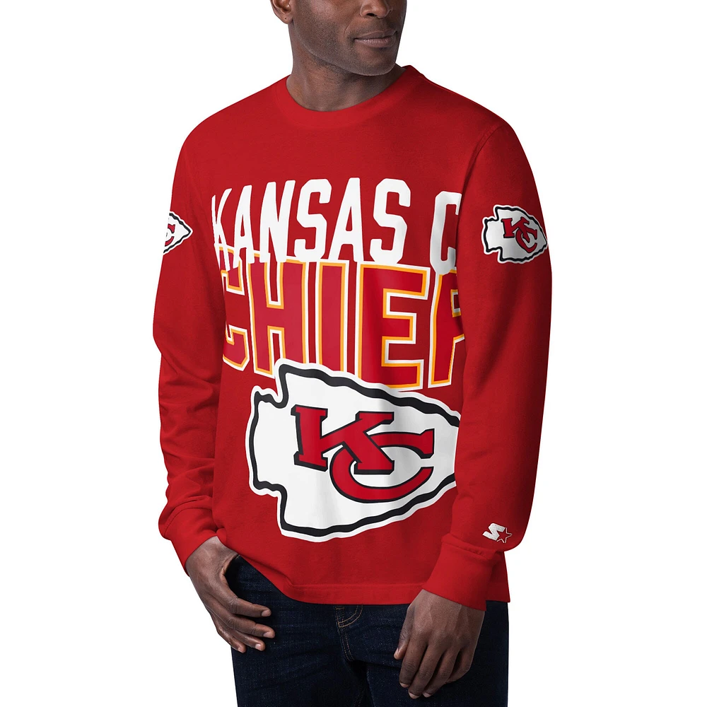 Men's Starter Red Kansas City Chiefs Clutch Hit Long Sleeve T-Shirt