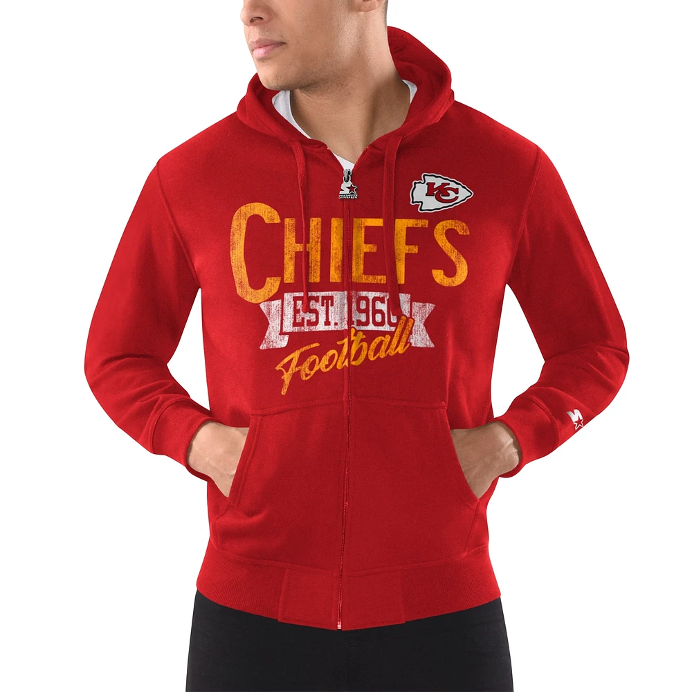 Sweat à capuche entièrement zippé pour hommes Starter Red Kansas City Chiefs Domestic Post Season