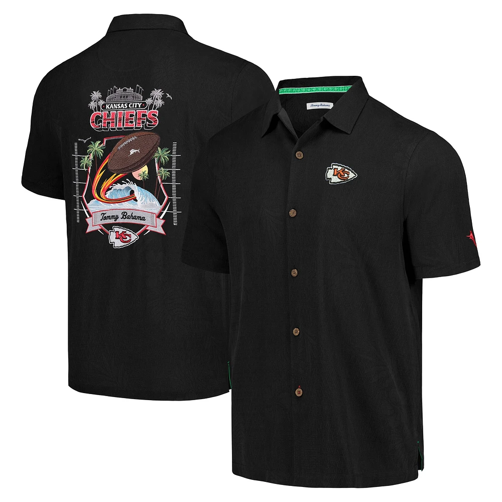 Chemise boutonnée Tommy Bahama noire pour hommes des Kansas City Chiefs Tidal Kickoff Camp