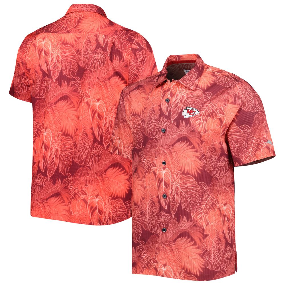 Men's Tommy Bahama Red Kansas City Chiefs Coast Luminescent Fronds Camp IslandZone Button-Up Shirt