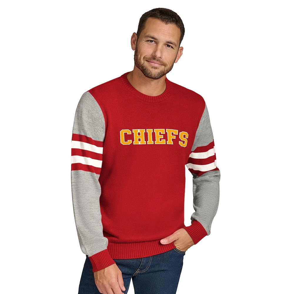 Men's Tommy Hilfiger Red/Heather Gray Kansas City Chiefs Acrylic Crewneck Pullover Sweatshirt