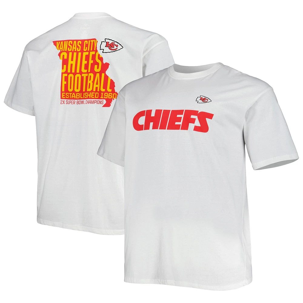 T-shirt blanc pour homme de la collection Hometown Hot Shot des Chiefs Kansas City, taille grande et