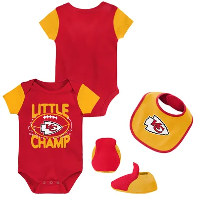 Kansas City Chiefs Newborn & Infant Little Champ Three-Piece Bodysuit, Bib Booties Set - Red/Gold