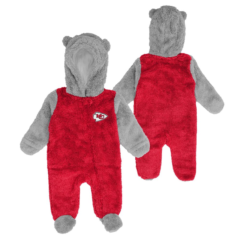 Newborn & Infant Red/Gray Kansas City Chiefs Game Nap Teddy Fleece Bunting - Full-Zip Sleeper