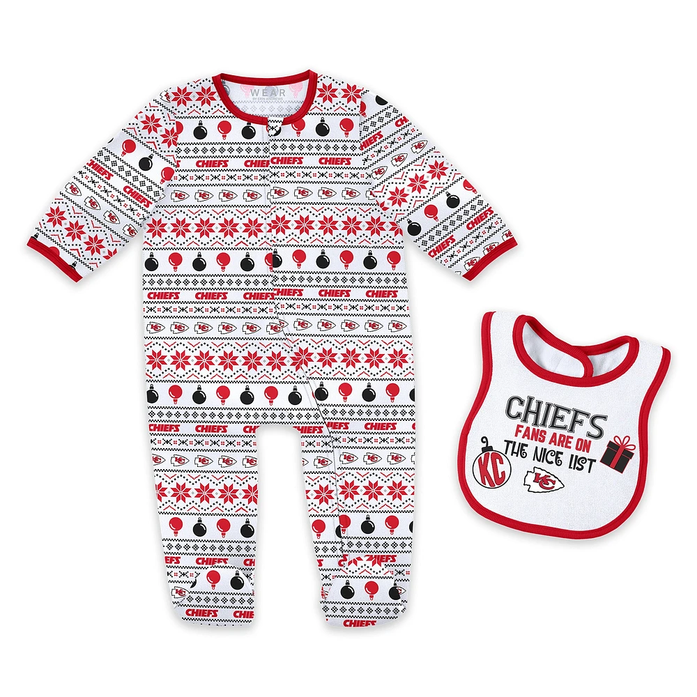 Ensemble pyjama et bavoir à fermeture éclair pour nouveau-né bébé par Erin Andrews Kansas City Chiefs imprimé intégral