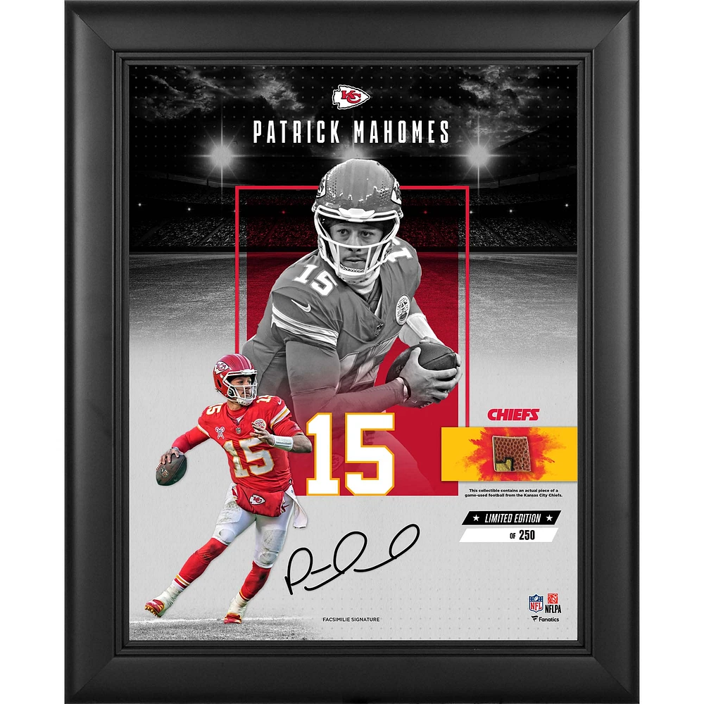 Collage encadré de 11" x 14" de Patrick Mahomes, Kansas City Chiefs, avec une photo de football utilisée lors du match - Édition limitée à 250 exemplaires