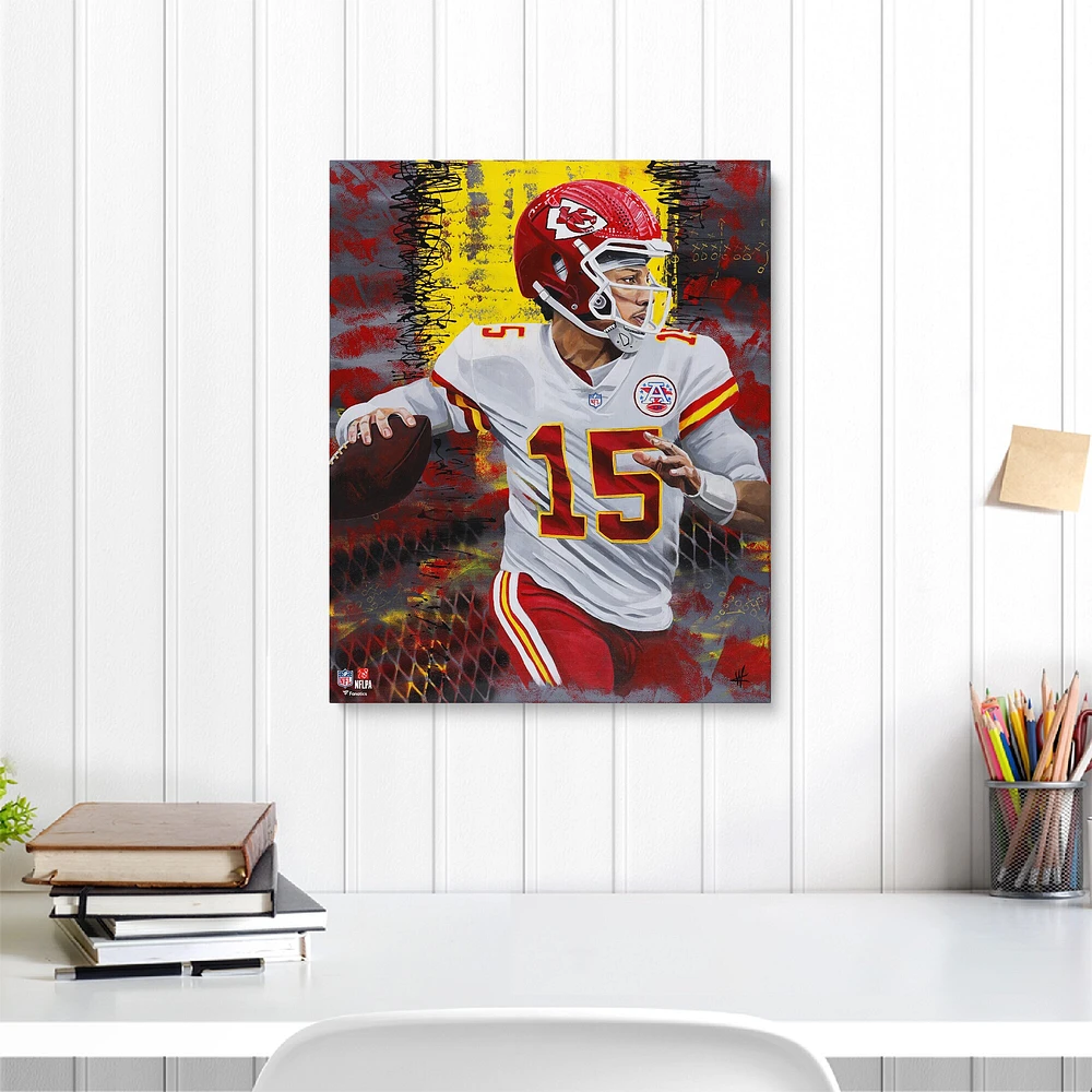 Impression giclée sur toile étirée de 16" x 20" de Patrick Mahomes, Kansas City Chiefs - Art par Cortney Wall