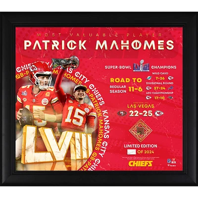 Patrick Mahomes Kansas City Chiefs Super Bowl LVIII MVP Framed 15" x 17" Collage with a Piece of Game-Used Football - Limited Edition of 2024