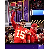 Patrick Mahomes Kansas City Chiefs Unsigned Super Bowl LVIII Vince Lombardi Trophy Photograph