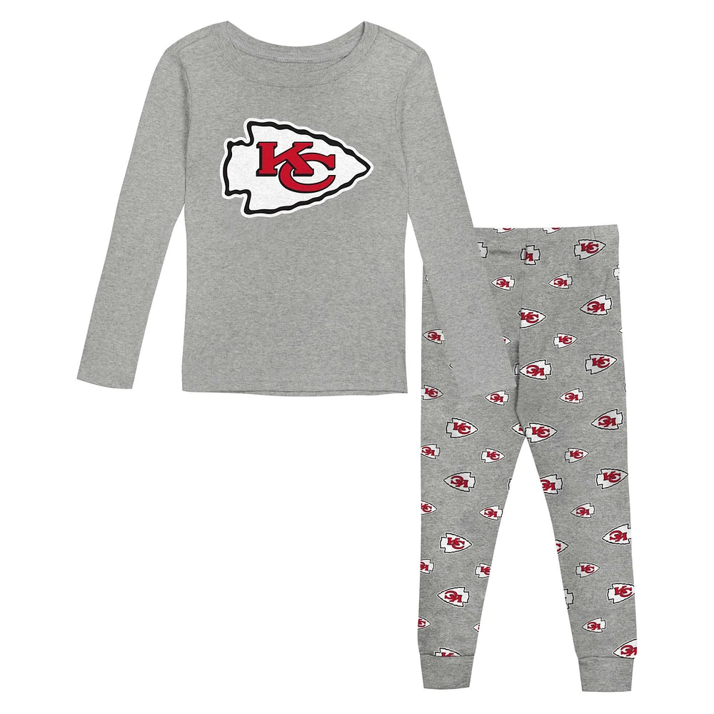 Ensemble de nuit avec t-shirt et pantalon à manches longues pour enfants d'âge préscolaire gris chiné des Kansas City Chiefs