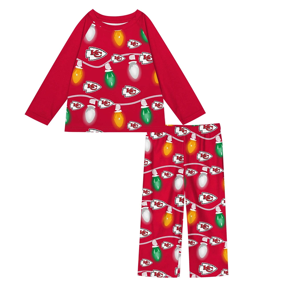 Ensemble pyjama à manches longues en deux pièces pour enfants d'âge préscolaire Kansas City Chiefs Garland Holiday