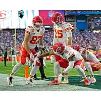 Travis Kelce Kansas City Chiefs Unsigned Super Bowl LVII Champions Touchdown Celebration Dance Photograph