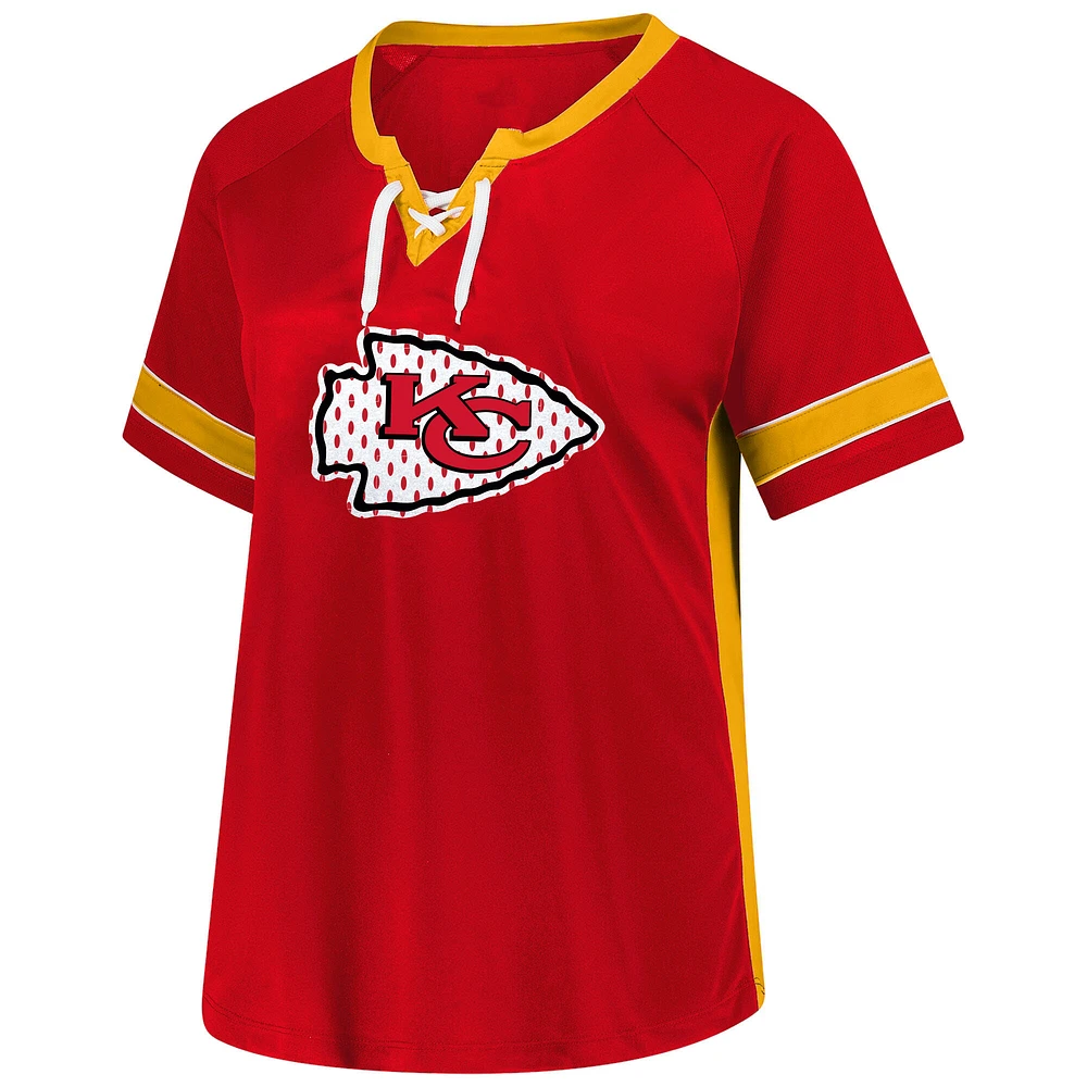 Women's Fanatics Travis Kelce Red Kansas City Chiefs Plus Name & Number Lace-Up T-Shirt