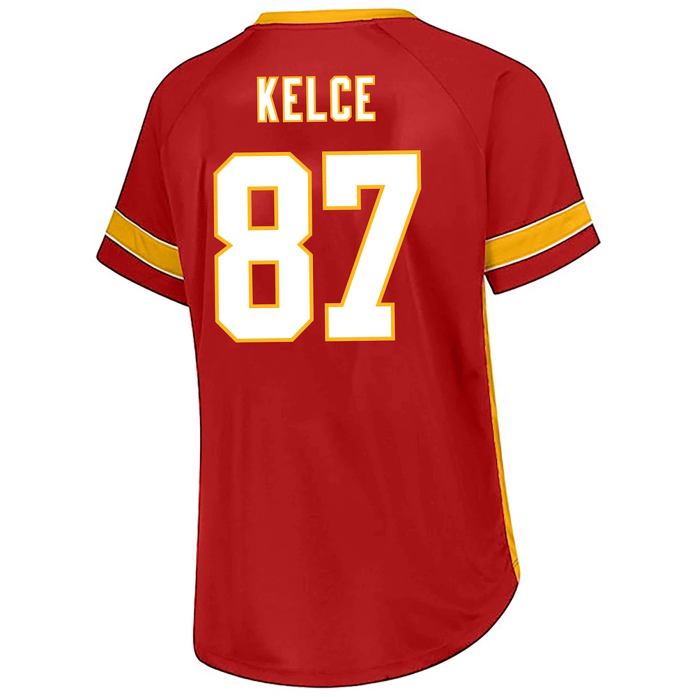 Women's Fanatics Travis Kelce Red Kansas City Chiefs Plus Name & Number Lace-Up T-Shirt