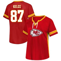 Women's Fanatics Travis Kelce Red Kansas City Chiefs Plus Name & Number Lace-Up T-Shirt